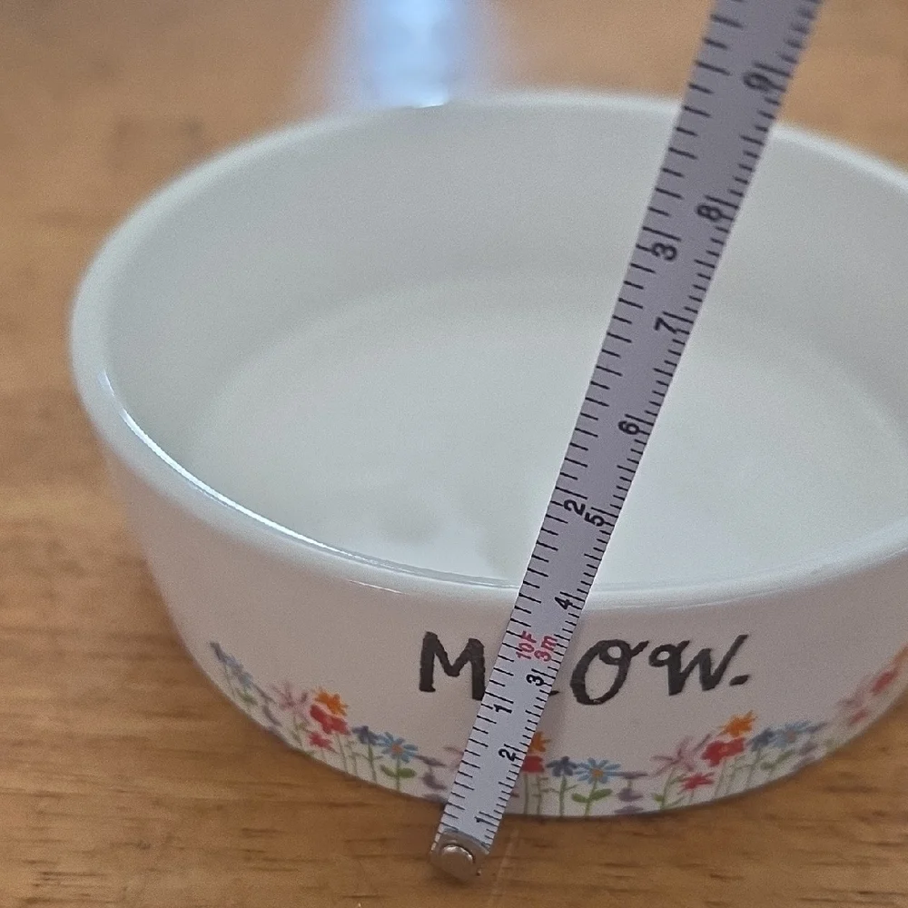 Rae Dunn White Cat Bowl with Floral Design